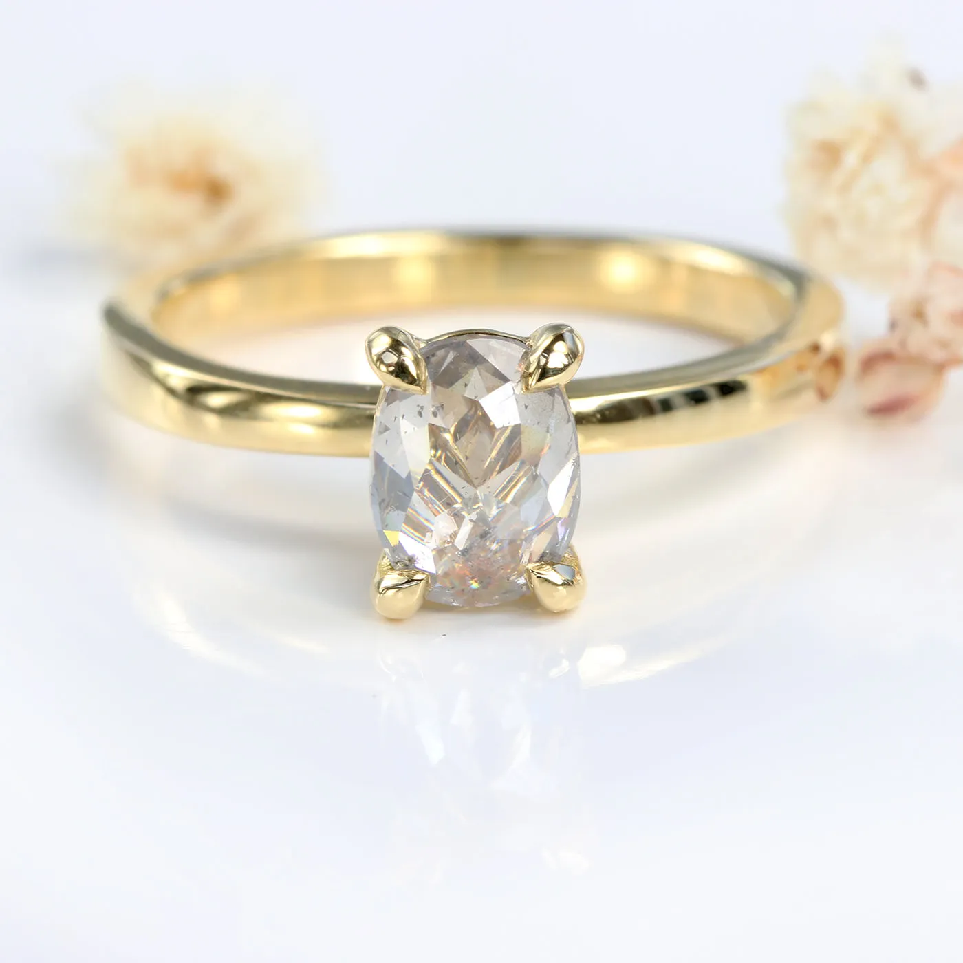 Oval Salt and Pepper Diamond Solitaire Engagement Ring (Size J 1/2, Resize H 1/2 - N 1/2)