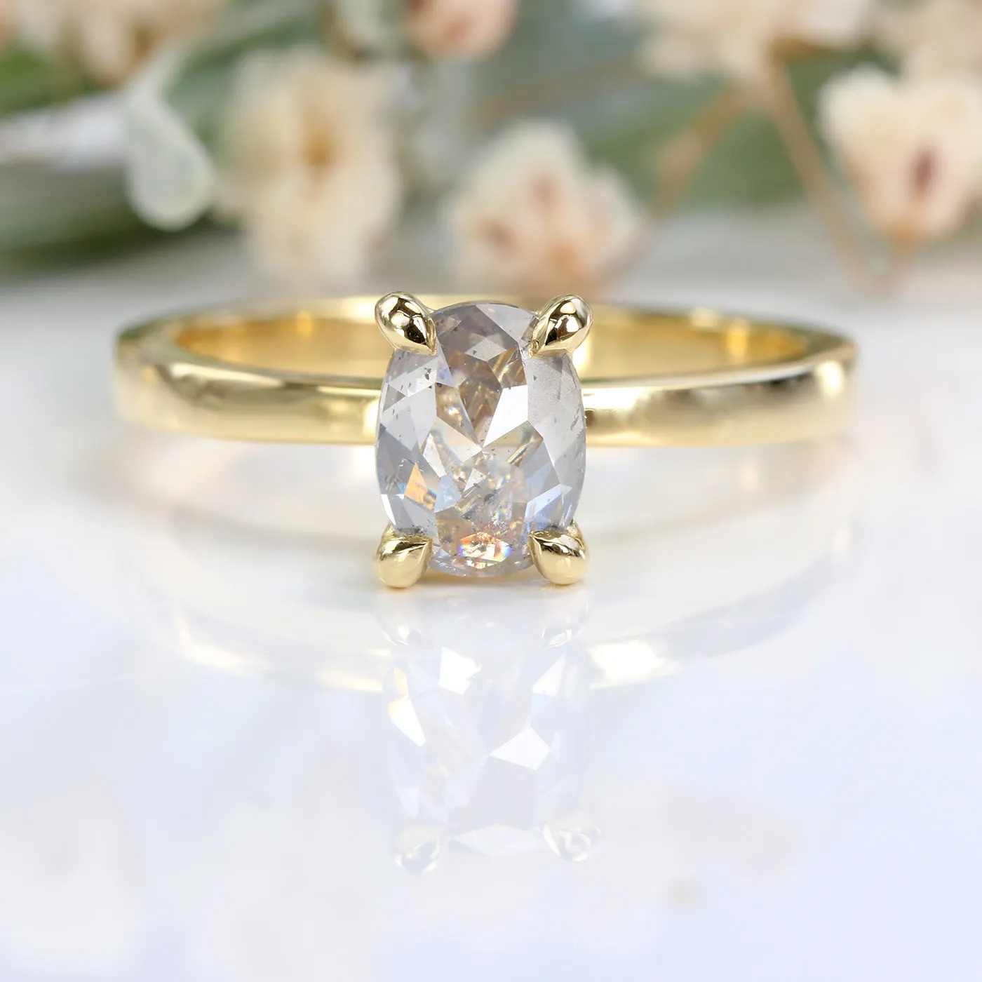 Oval Salt and Pepper Diamond Solitaire Engagement Ring (Size J 1/2, Resize H 1/2 - N 1/2)