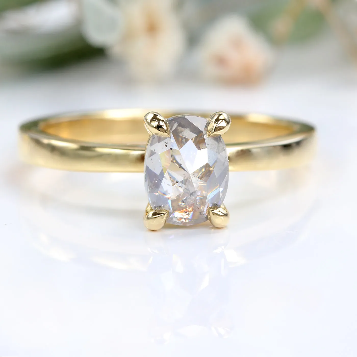Oval Salt and Pepper Diamond Solitaire Engagement Ring (Size J 1/2, Resize H 1/2 - N 1/2)