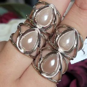 Peach Moonstone Midi Cuff Ring .925 Silver for New Beginnings, Artistic Expression, Creativity & Manifestation