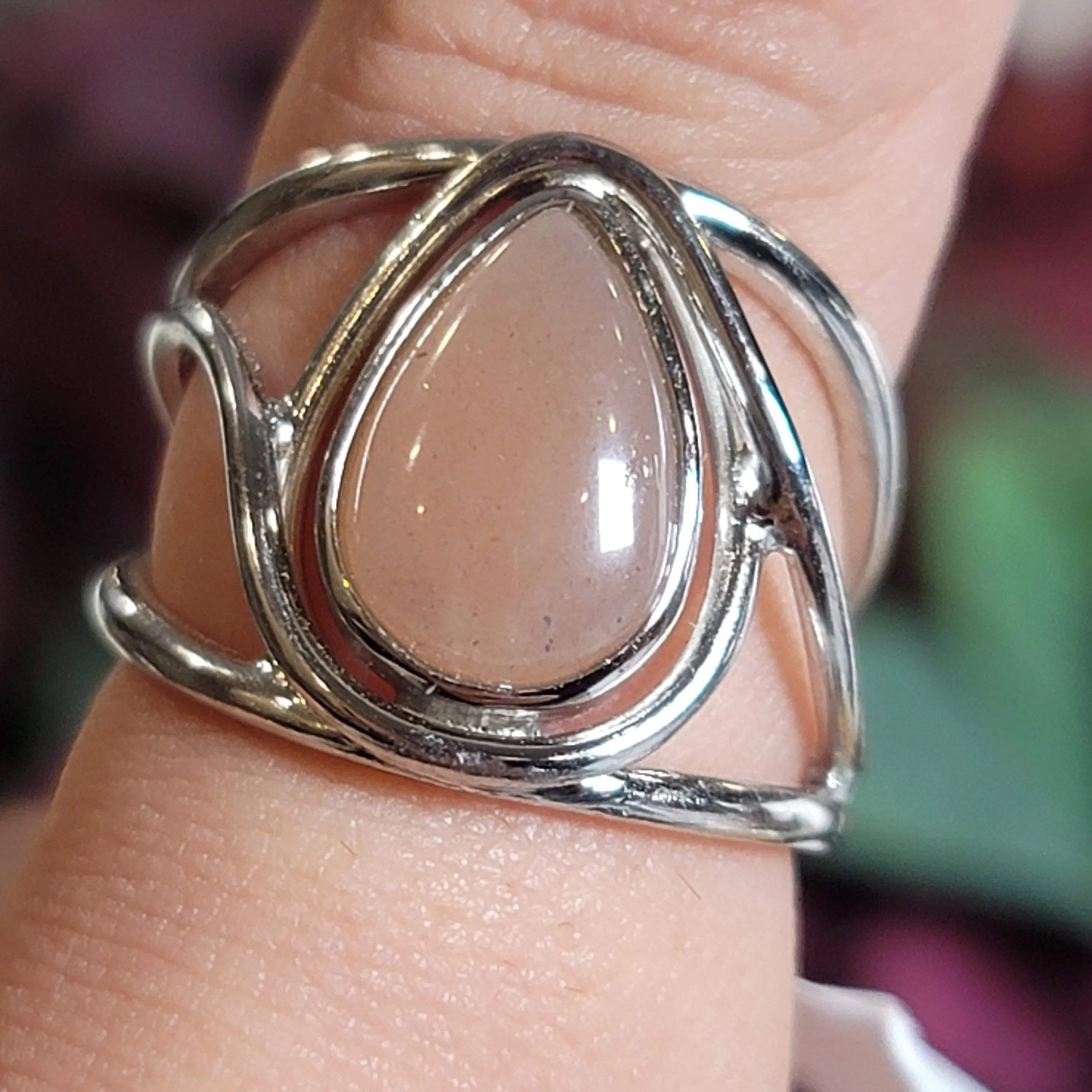 Peach Moonstone Midi Cuff Ring .925 Silver for New Beginnings, Artistic Expression, Creativity & Manifestation