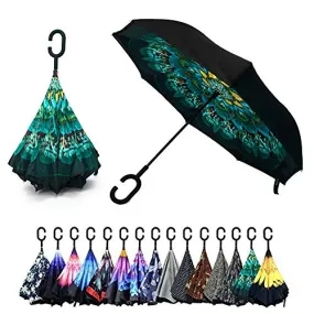 Peacock Double Layer Inverted Umbrellas - Reverse Folding