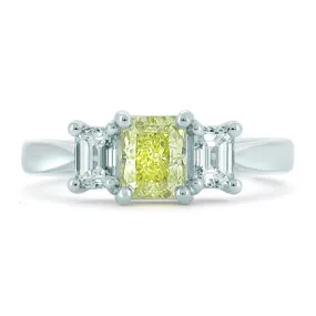 Platinum 1.61ct Natural Yellow Diamond 3 Stone Ring
