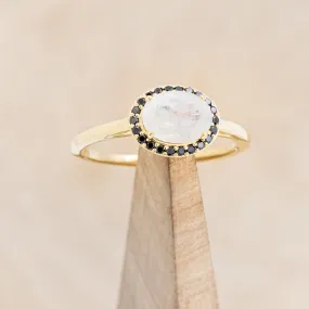 "MONET" - OVAL MOONSTONE ENGAGEMENT RING WITH BLACK DIAMOND HALO