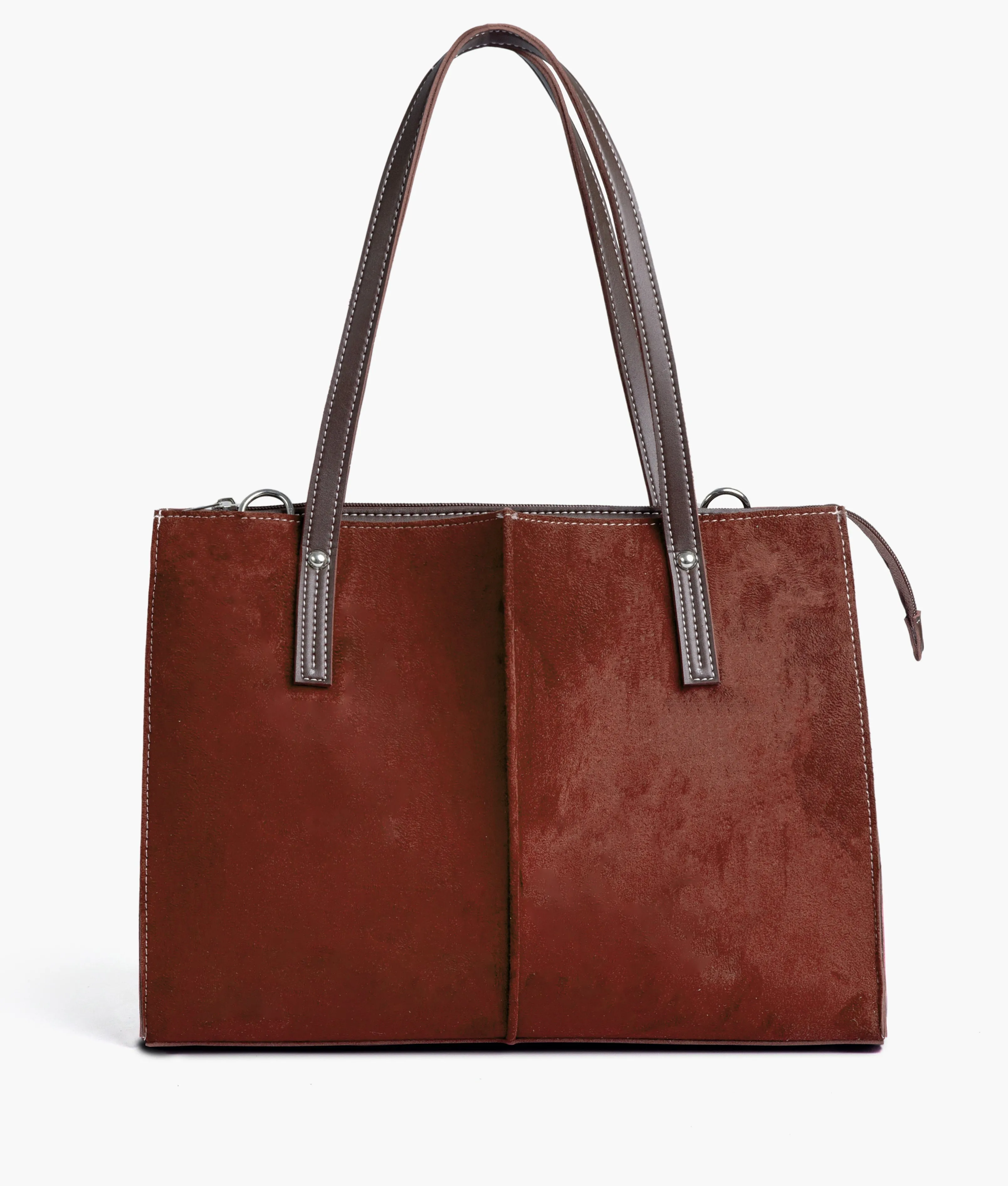 RoveBags Brown Suede Zipper Tote Bag