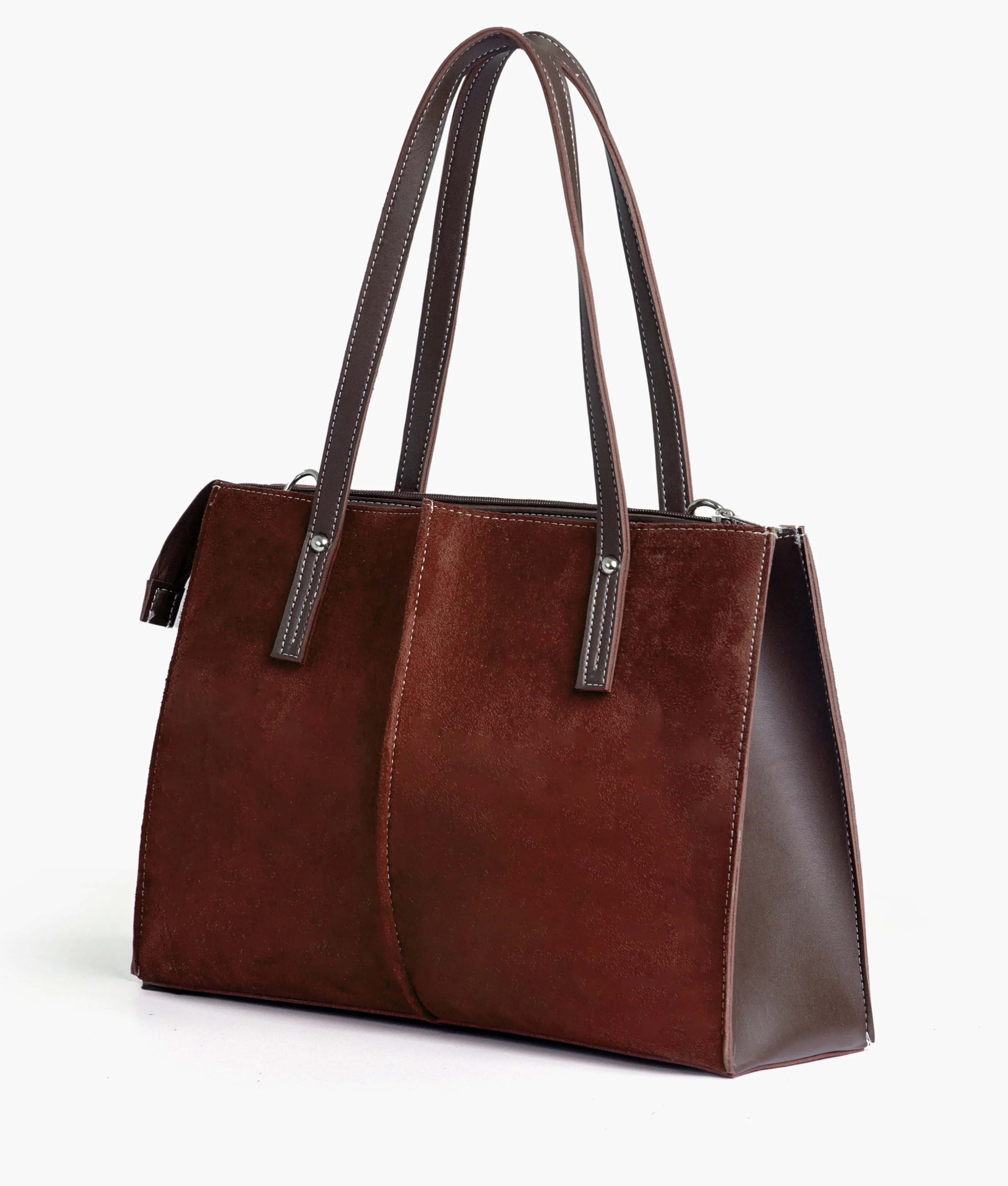 RoveBags Brown Suede Zipper Tote Bag