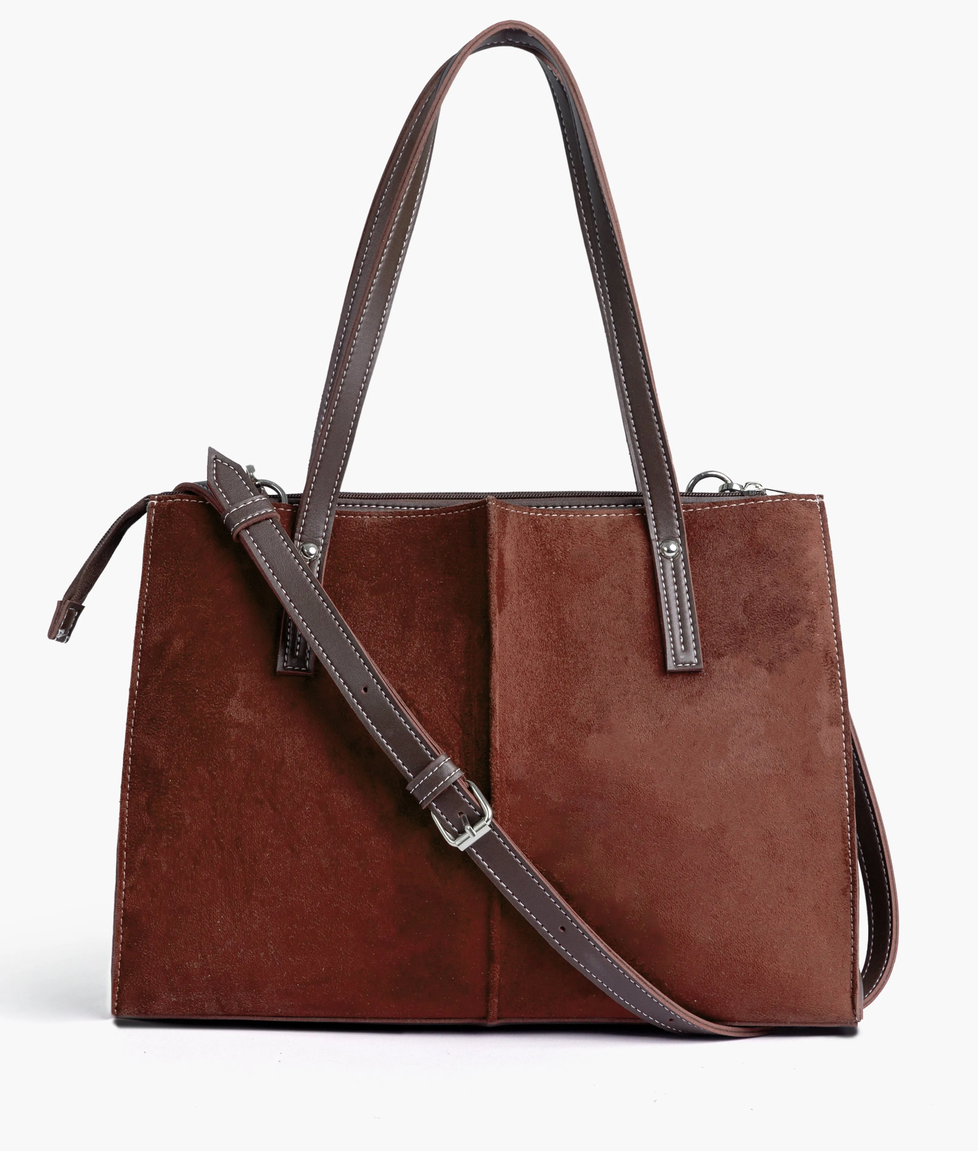 RoveBags Brown Suede Zipper Tote Bag