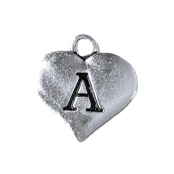 Silver Heart Initial Charm - Letter A