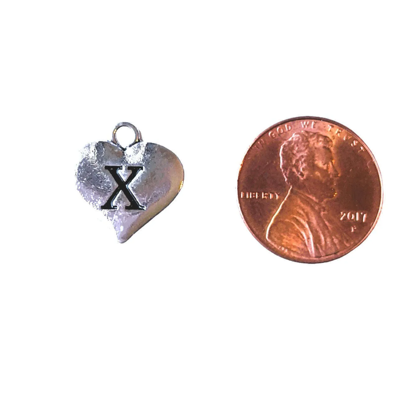 Silver Heart Initial Charm - Letter X