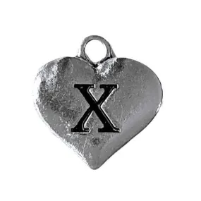 Silver Heart Initial Charm - Letter X