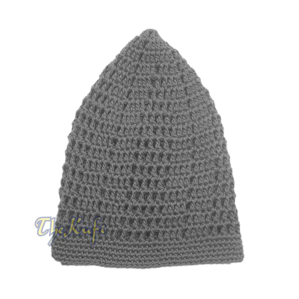 Skull Cap Kufi Cotton Dark Gray Tight & Loose Weave Design Crochet Knit Head Cover