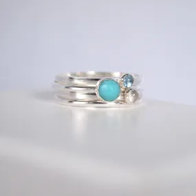 Stacking Silver Ring Set - Turquoise, Moonstone & Aquamarine