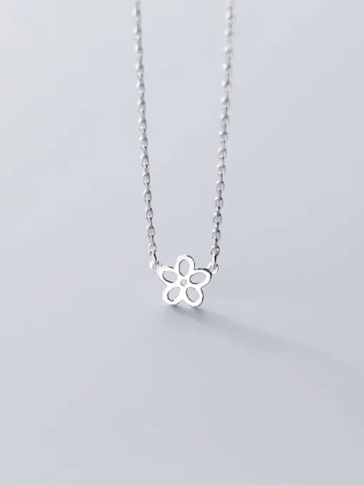 Tiny Flower Necklace,  .925 Sterling Silver Flower Outline Necklace