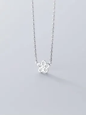 Tiny Flower Necklace,  .925 Sterling Silver Flower Outline Necklace