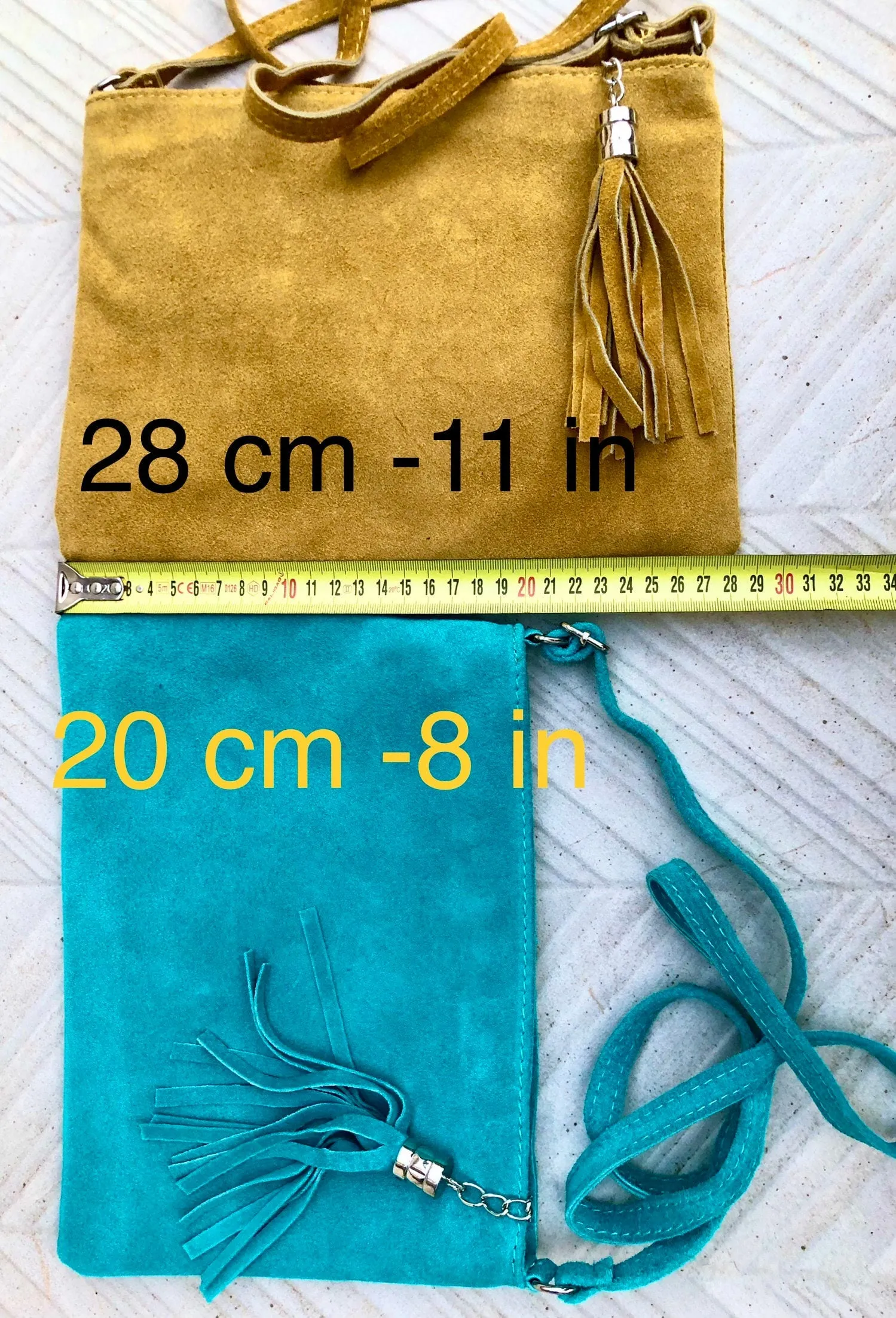 TURQUOISE suede leather bag. GENUINE  leather small crossbody / shoulder bag.Adjustable strap and zipper. Turquoise blue purse with tassel.