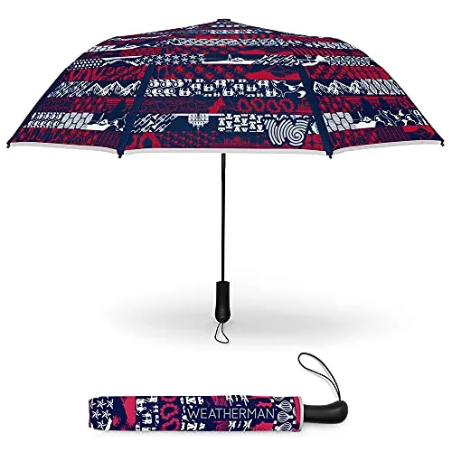 Weatherman Collapsible Umbrella - Windproof Up to 55 MPH Winds - United