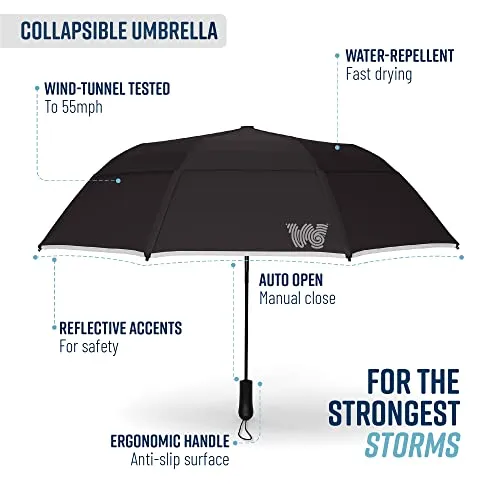 Weatherman Collapsible Umbrella - Windproof Up to 55 MPH Winds - United