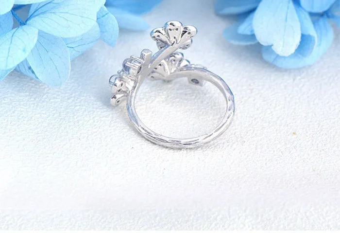 White Gold Plated Silver Blue Moonstone Ring June Birthstone Rings for Women