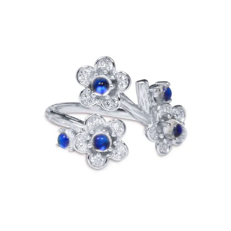 White Gold Plated Silver Blue Moonstone Ring June Birthstone Rings for Women