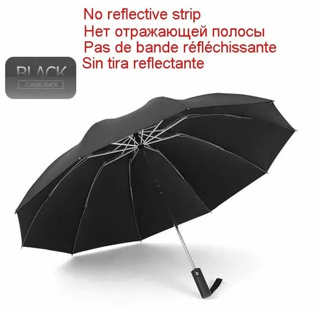 Windproof Automatic Folding Inverted Umbrella with Reflective Stripe