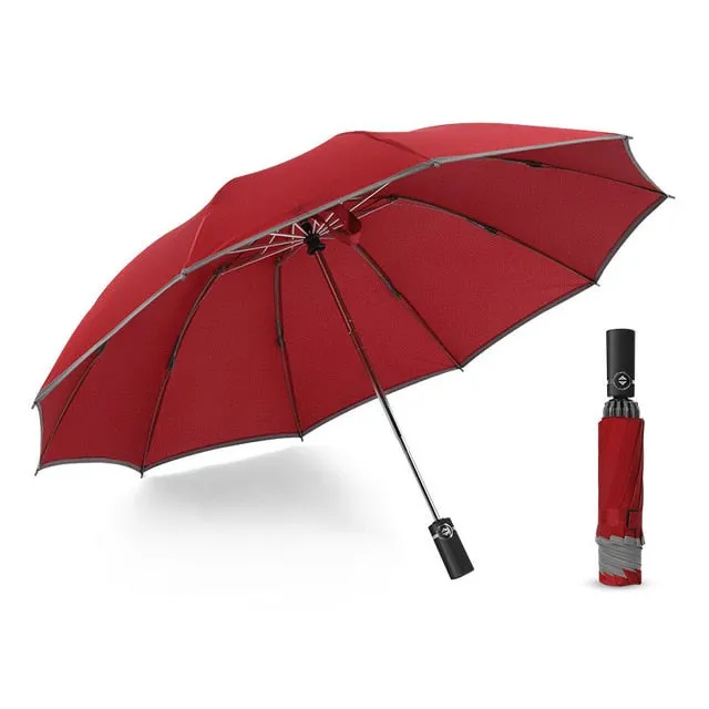 Windproof Automatic Folding Inverted Umbrella with Reflective Stripe