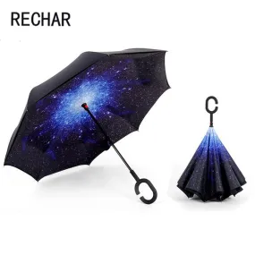 Windproof Reverse Folding Double Layer Inverted Umbrella Self Stand umbrella rain women high quality