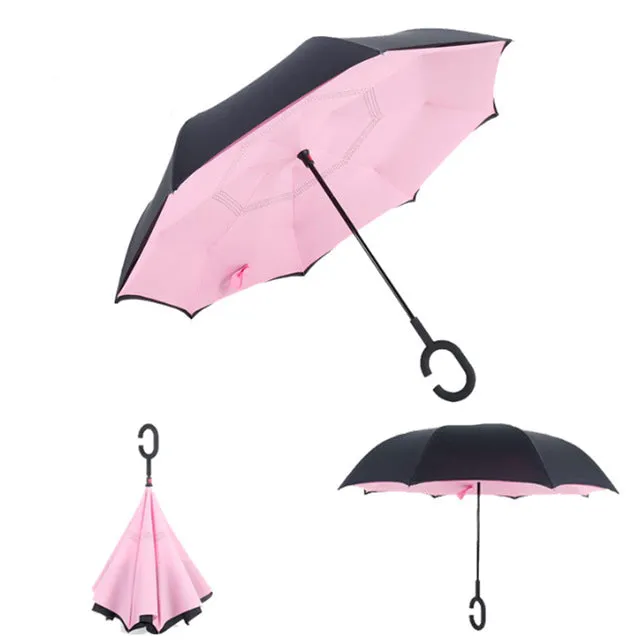 Windproof Reverse Folding Double Layer Inverted Umbrella Self Stand